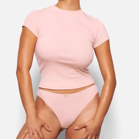 NWT Skims Logo Pointelle T-Shirt - Picture 4 of 8